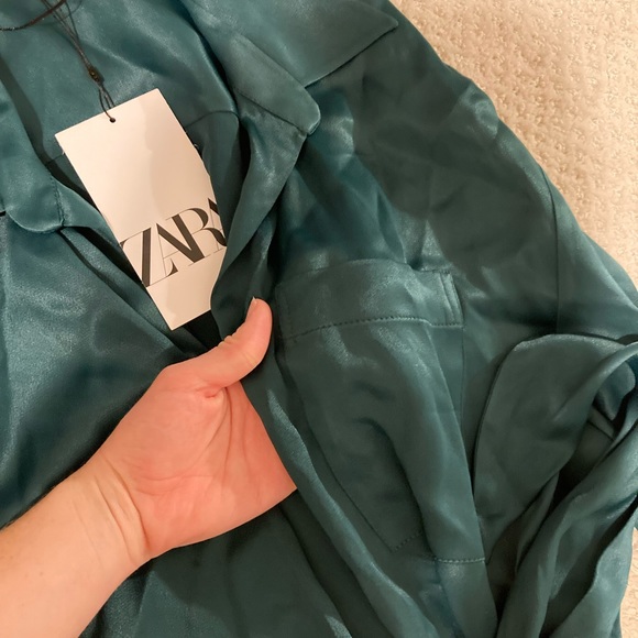 Zara NWT long sleeve silk green wrap dress - Picture 9 of 10
